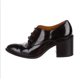 CELINE Leather Almond-Toe Oxford Ankle Booties